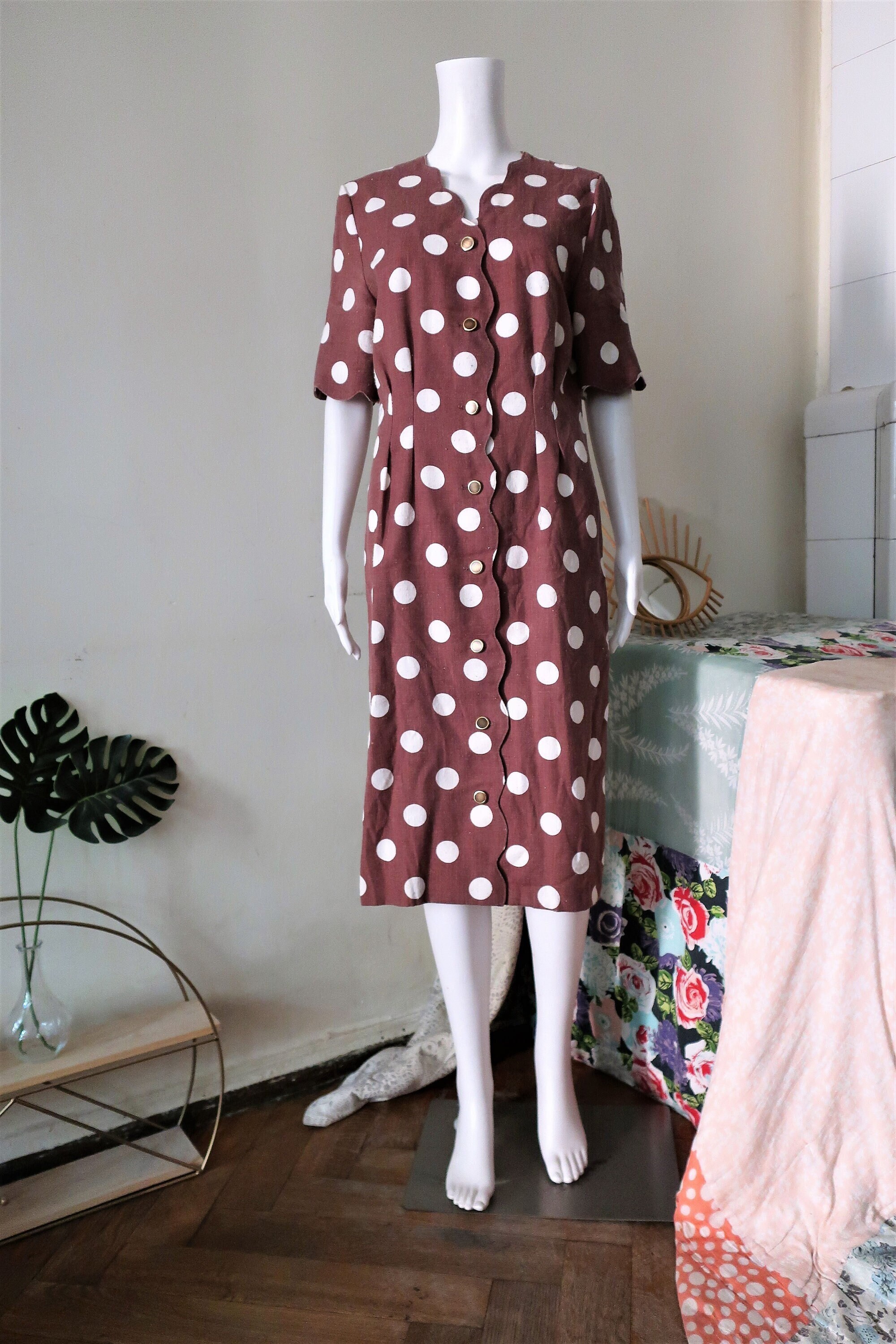 chinese dress ladies Dara Midi Dress - Brown Polka Dot