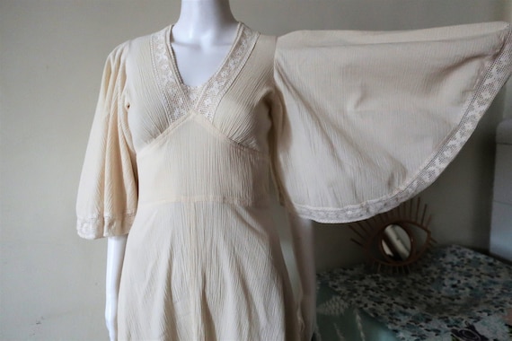 Israeli Vintage Wor Adler Cheesecloth Cotton Hippie Boho Maxi Dress With Crochet Lace Details and Butterfly Sleeves 1970s 70s Made in Israel Etsy UK