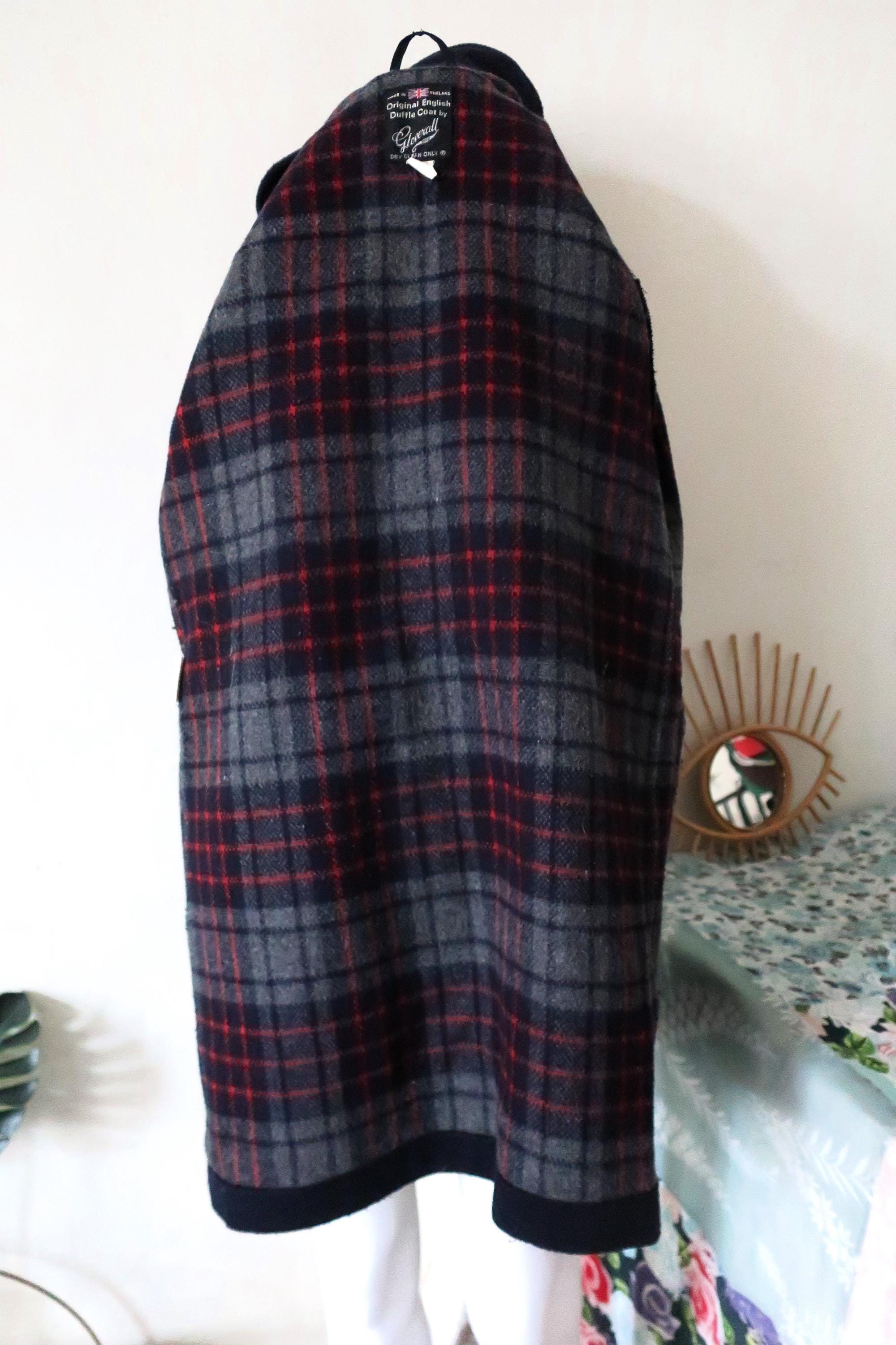 British Vintage Gloverall Dark Blue Duffle Coat With Tartan