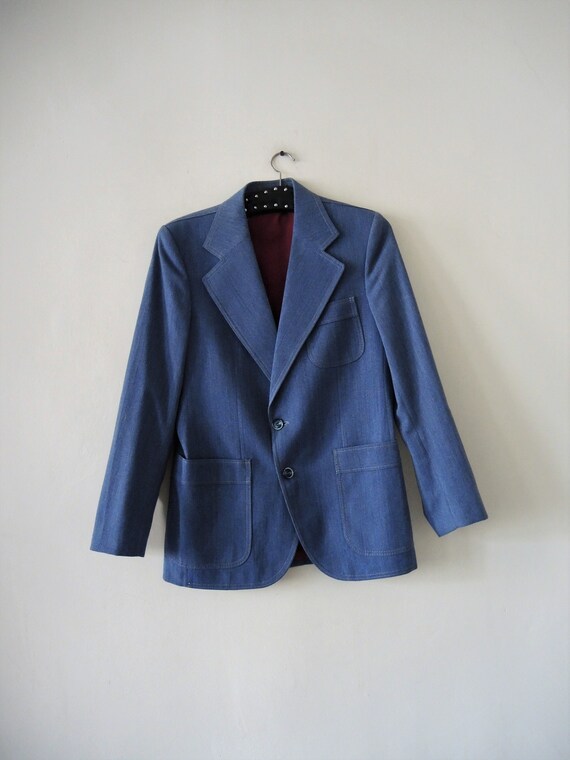Vintage blue denim suit jacket blazer 1970s 70s