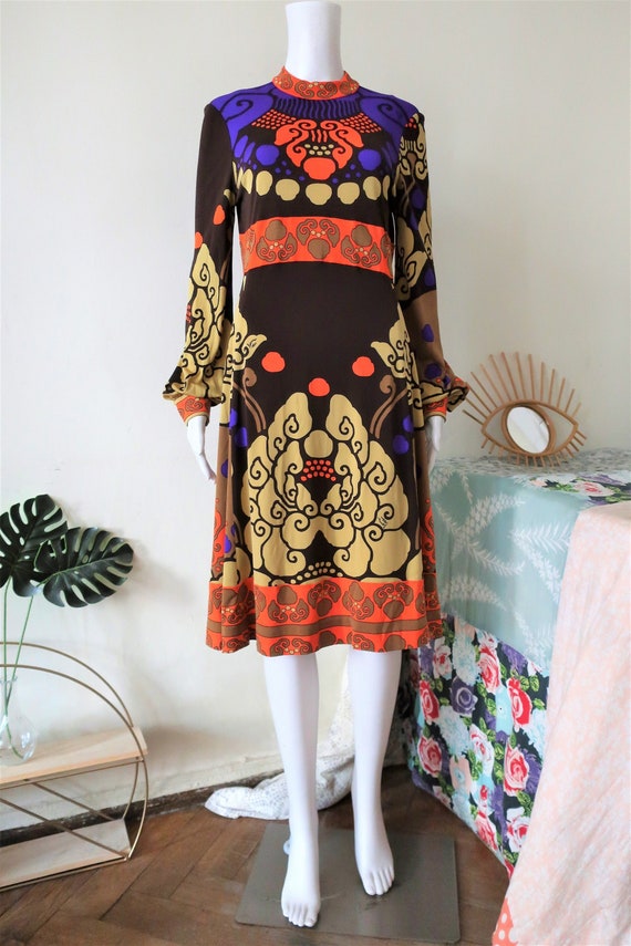 Vintage Leonard Paris Silk Jersey Midi Dress With Ornamental