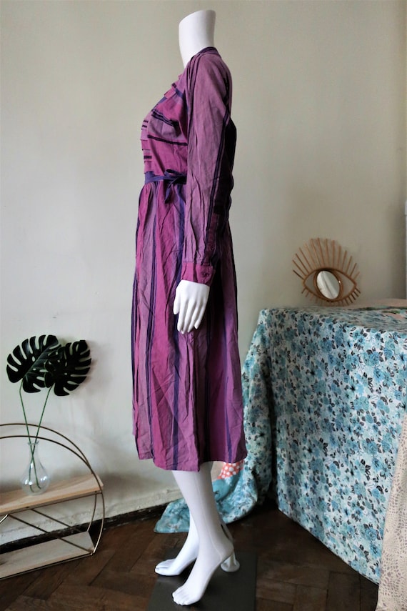 Vintage lilac pink striped folklore cotton dress … - image 6