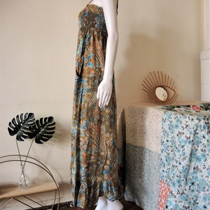 Vintage floral smocked cotton maxi strap dress sundress with empire waist 1980s 80s 1990s 90s image 6