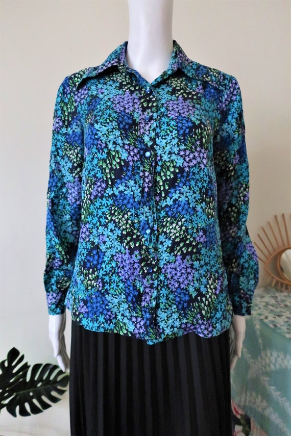 Vintage silk blouse shirt with ditsy floral print… - image 3