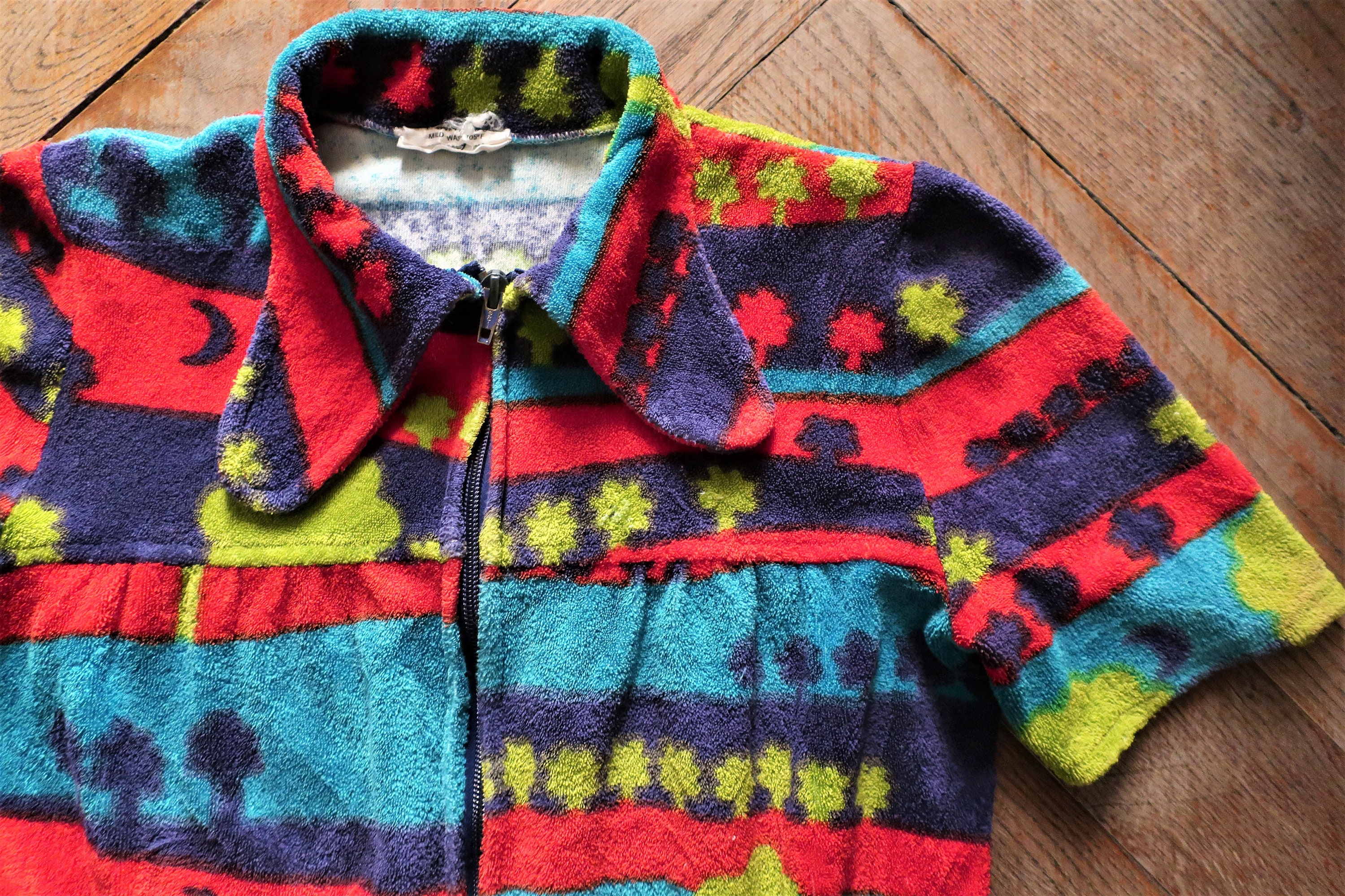 Vintage Terry Cloth Towelling Dress With Stripes and Trees Etsy