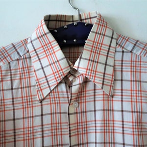 Camisa Oxford vintage de manga larga con patrón de cuadros de rejilla herencia preppy 1960s 60s 1970s 70s
