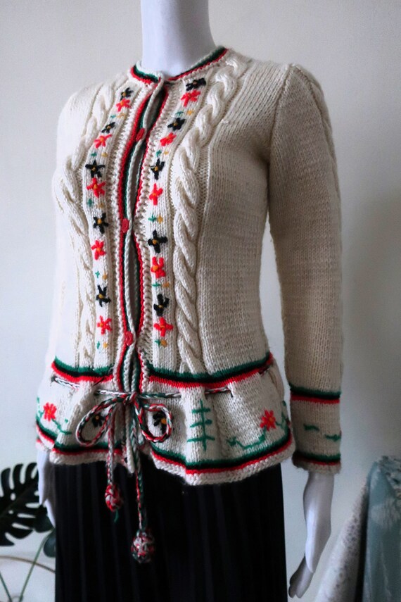 Vintage Austrian trachten wool knit cardigan swea… - image 4