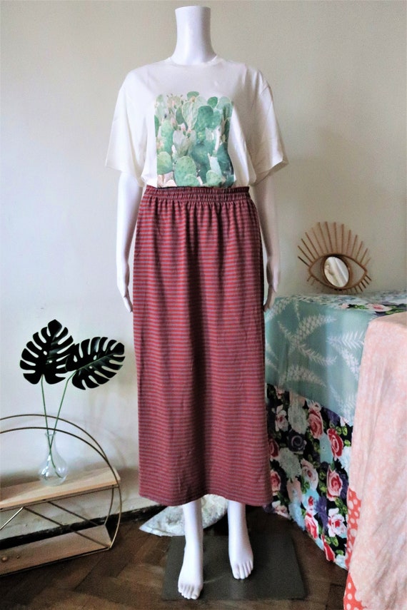 Buy Finnish Vintage Vuokko Striped Cotton Jersey Midi Skirt 1990s