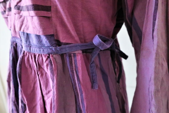 Vintage lilac pink striped folklore cotton dress … - image 5