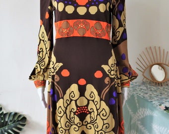 Vintage Leonard Paris Silk Jersey Midi Dress With Ornamental