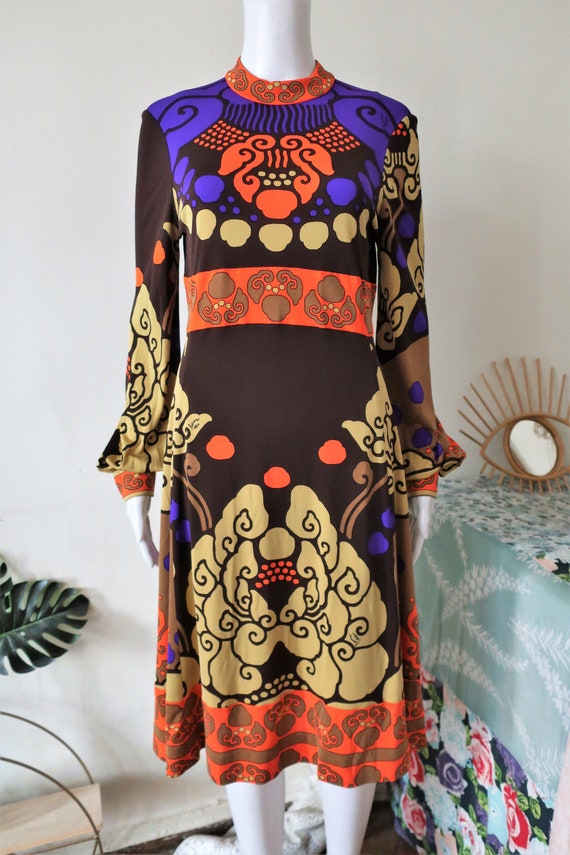 Vintage Leonard Paris Silk Jersey Midi Dress With Ornamental