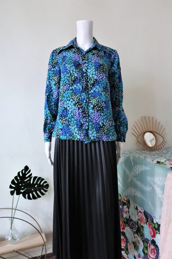Vintage silk blouse shirt with ditsy floral print… - image 1