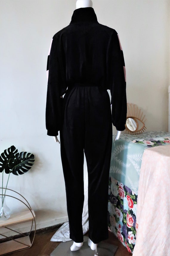 Vintage black cotton velour jumpsuit overall with… - image 9