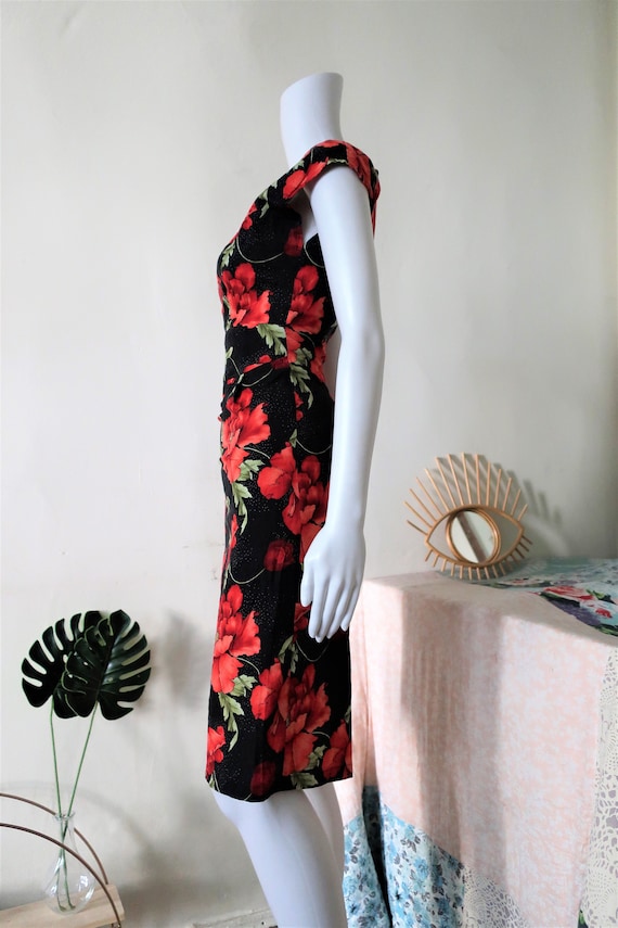 Vintage Get Cutie midi fitted dress with roses pr… - image 4