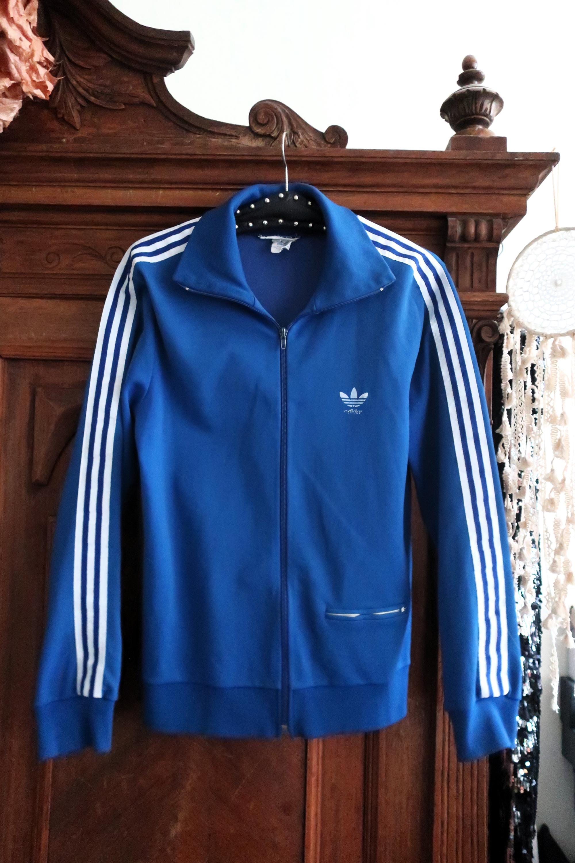 Vintage 70s Adidas Track Jacket Blue White Stripes Trefoil
