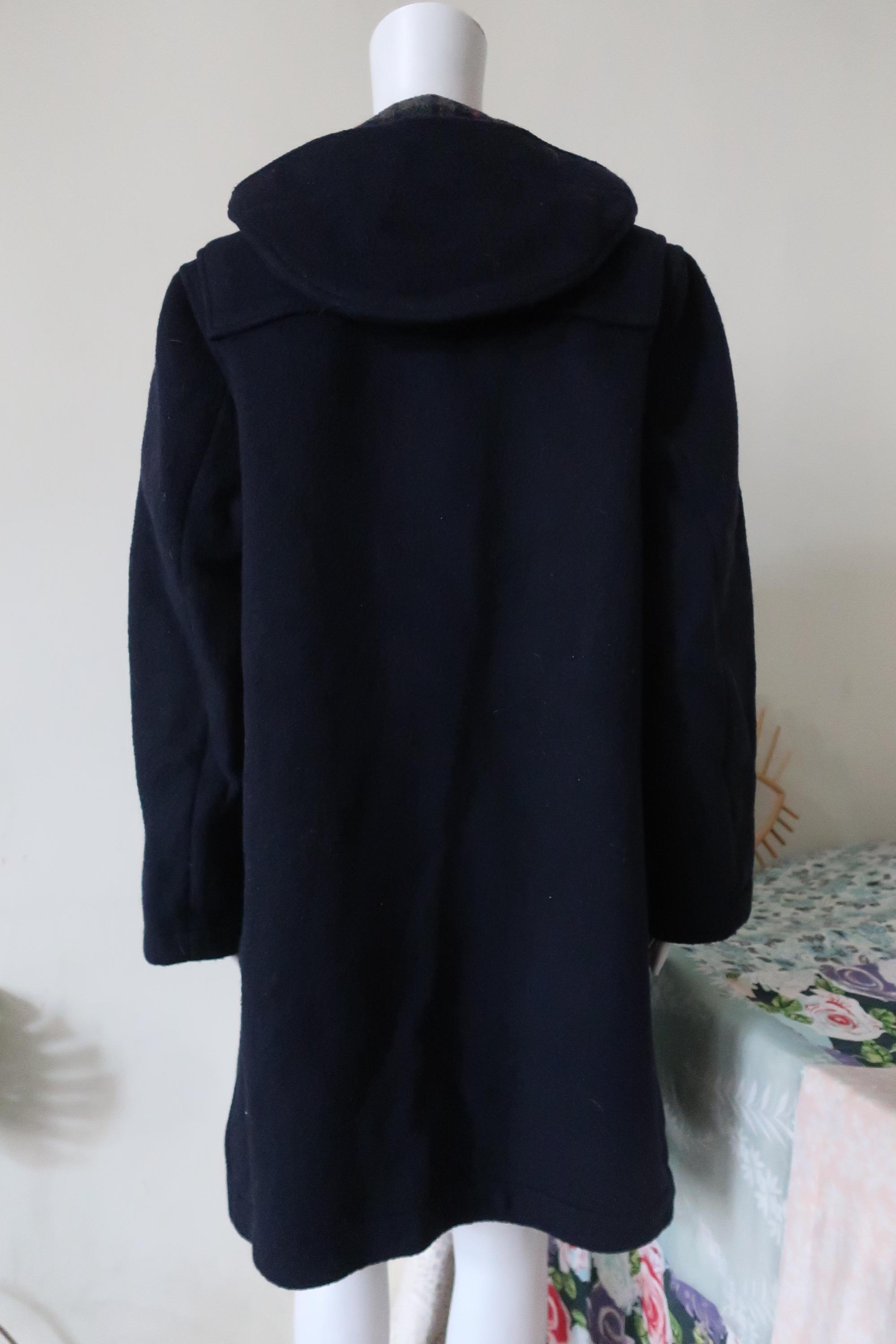 British Vintage Gloverall Dark Blue Duffle Coat With Tartan