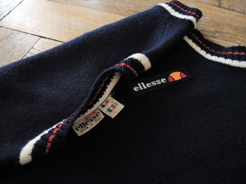 Vintage Ellesse knit tennis vest with stripe details 1980s 80s made in Italy