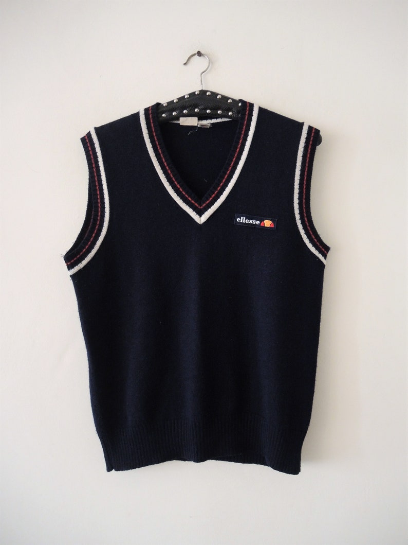 Vintage Ellesse knit tennis vest with stripe details 1980s 80s made in Italy