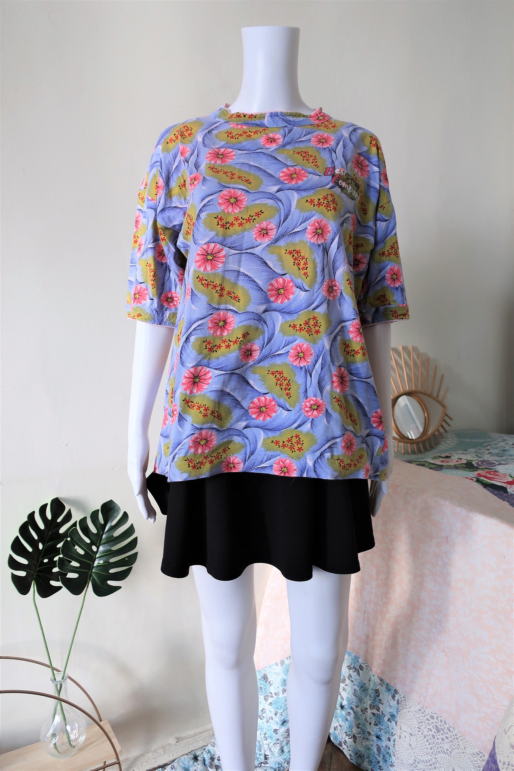 Vintage Best Company Olmes Carretti Blumen Blumendruck T-Shirt - Main Image