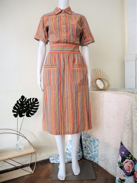 Vintage German Lucie Linden multicolor striped shi