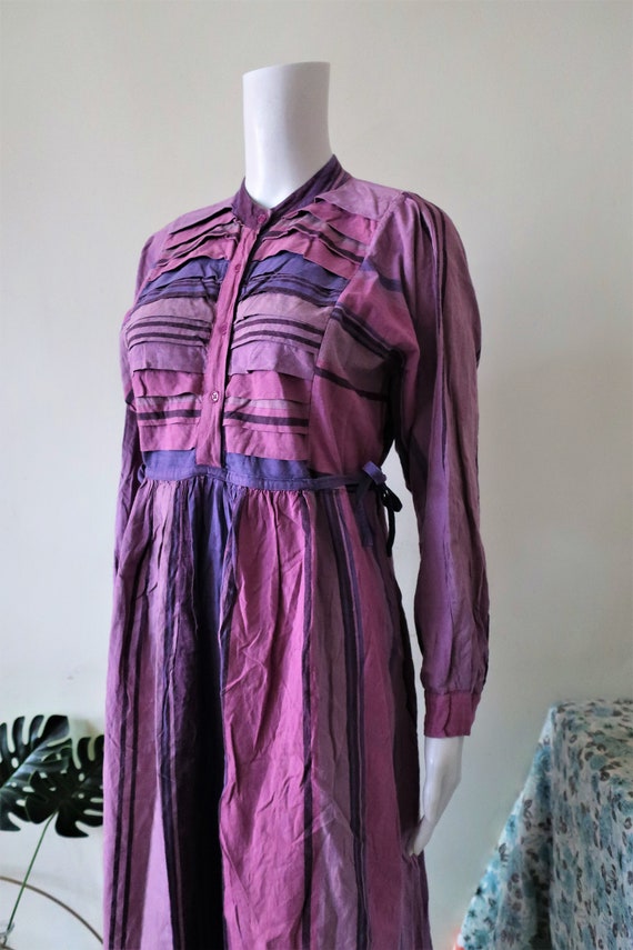 Vintage lilac pink striped folklore cotton dress … - image 2