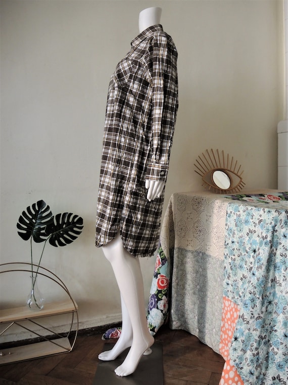 Vintage tartan check cotton flannel shirt dress o… - image 3