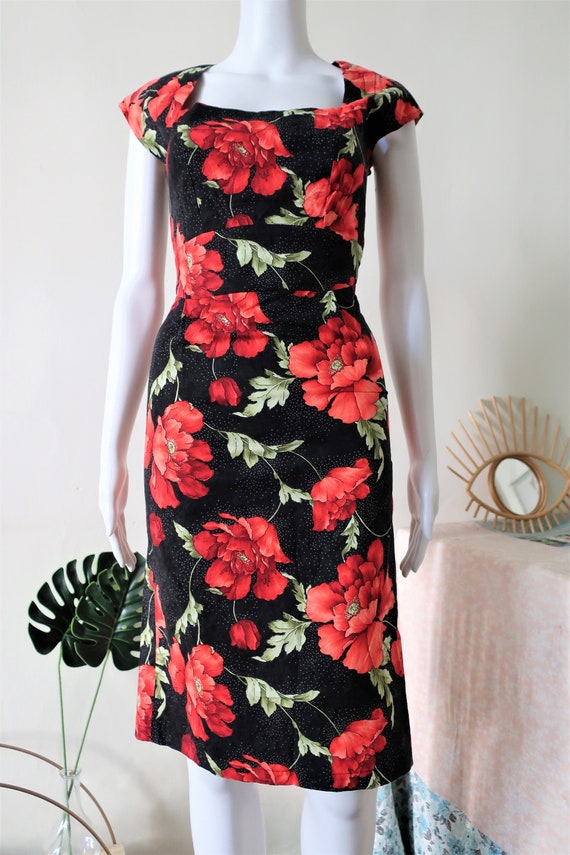 Vintage Get Cutie midi fitted dress with roses pr… - image 3