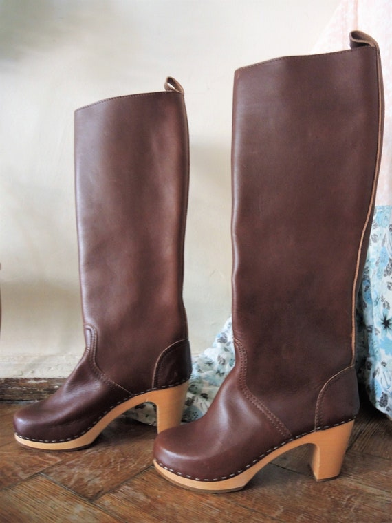 Swedish Hasbeens leather clog boots 