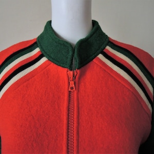 Vintage Kitz Pichler Austrian trachten après-ski boiled wool jacket with high collar and striped shoulders 1970s 70s 1960s 60s