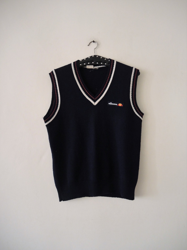Vintage Ellesse knit tennis vest with stripe details 1980s 80s made in Italy