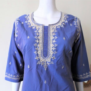 Vintage Sakshi periwinkle embroidered Indian folklore dress tunic with mirror decorations Ethno Boho folk 1990s 90s 2000s 00s made in India