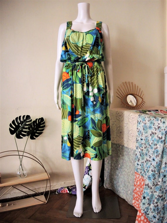 Vintage cotton jersey sundress strap dress with t… - image 1