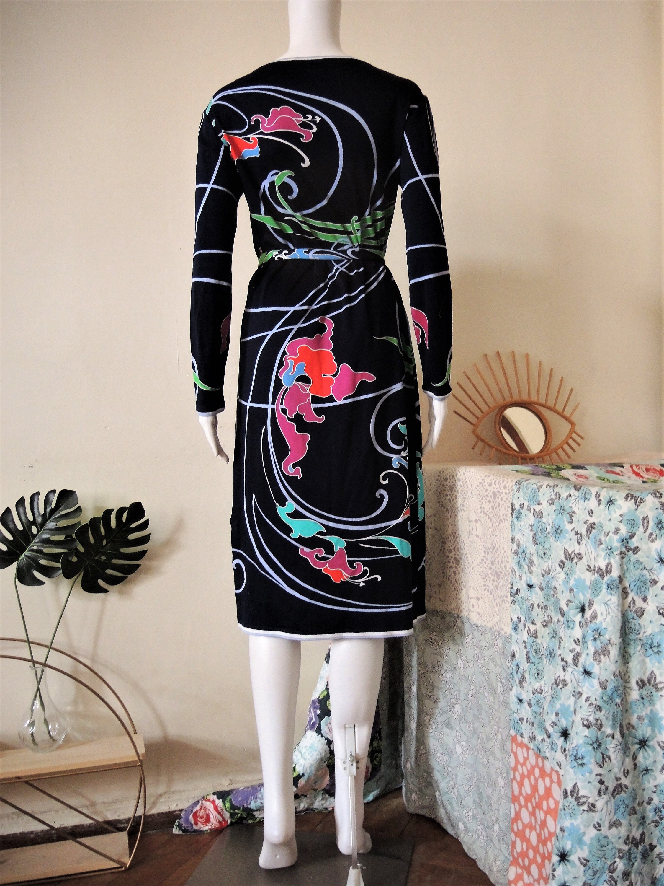 Vintage Leonard Studio Paris Jersey Midi Dress With Tropical Orchid Pattern  and Tie Belt 1990s 90s Made in Italy - Etsy