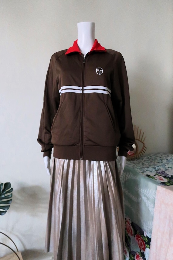 Vintage Sergio Tacchini Track Jacket Brown With Red Collar Vintage Sergio Tacchini Track Jacket Brown With Red Collar