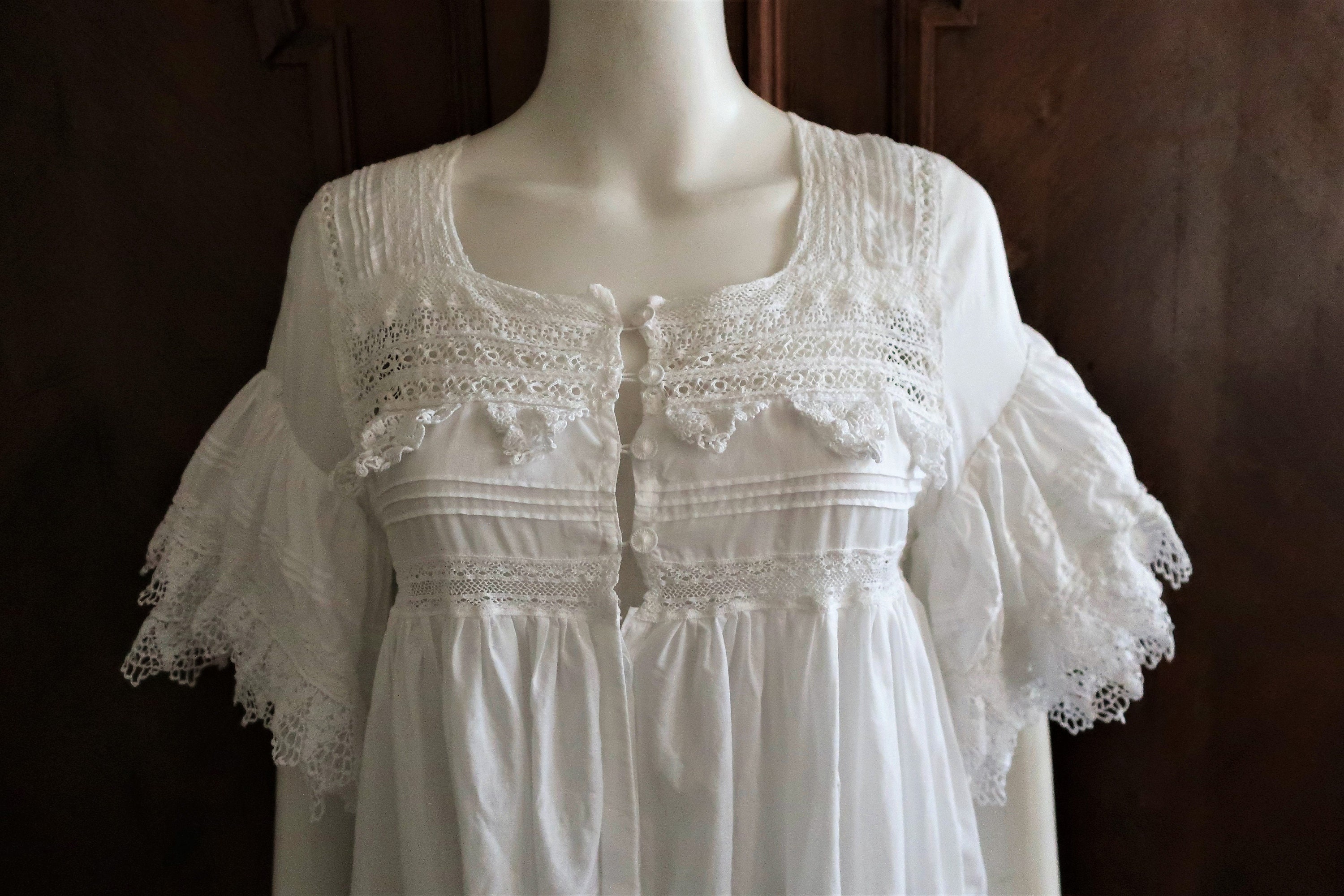 German Vintage Celestine White Cotton Night Gown Dress With