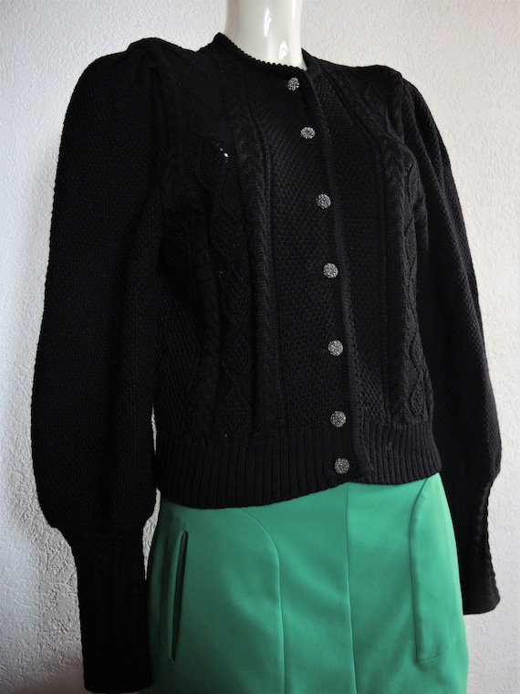 Vintage black Austrian trachten wool knit cardigan