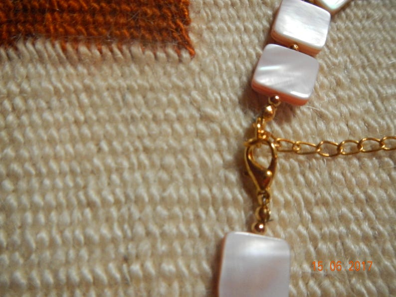 Iridescent Squared Shell-Beaded Gold-tone NecklaceEarrings
