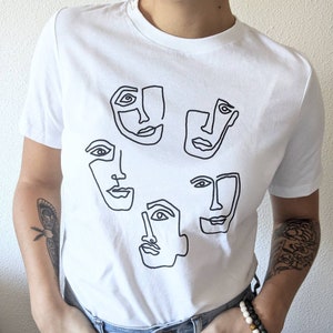 Minimalist T-shirt Line Art Faces Unity Tee Plain - Etsy