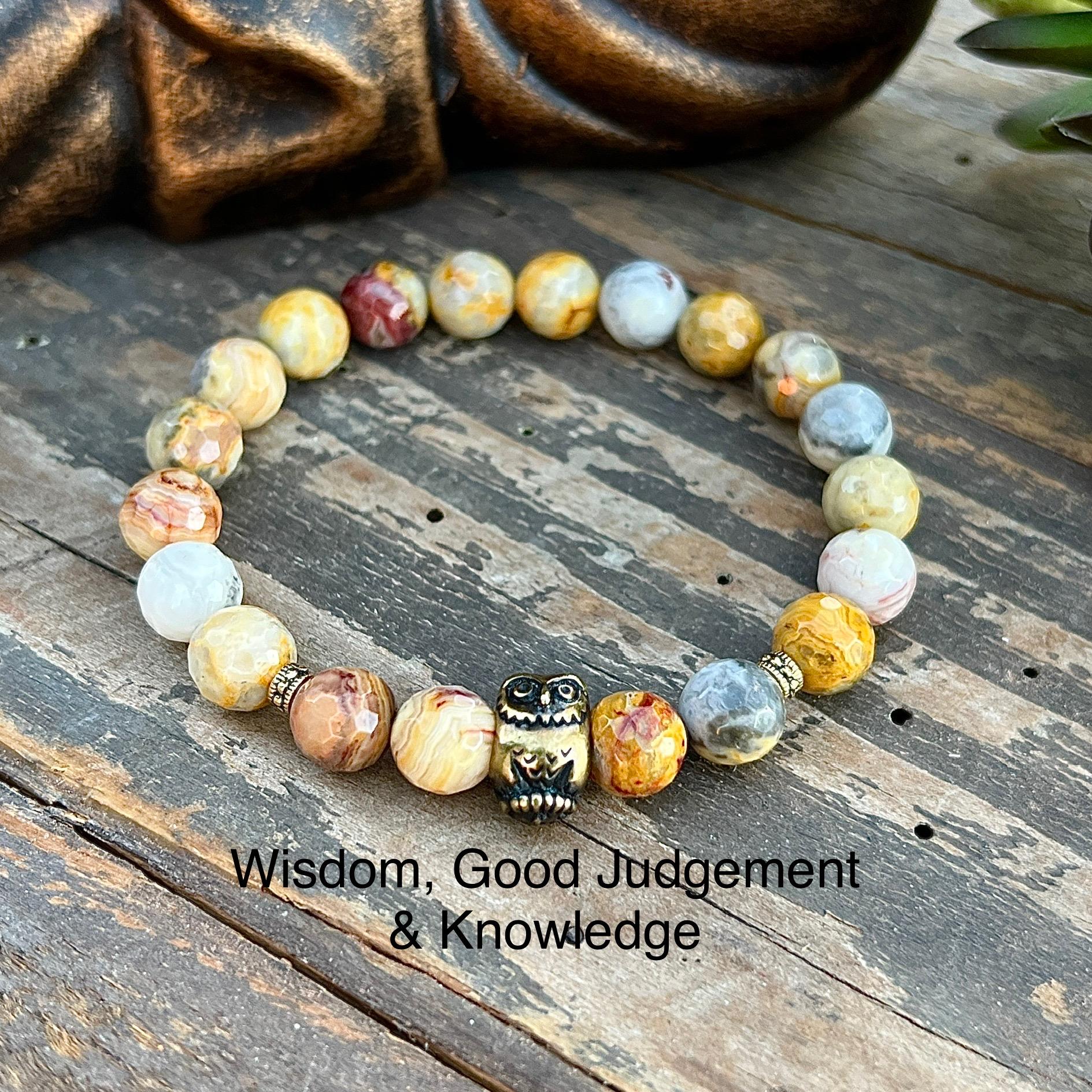 Owl Crazy Lace Agate Bracelet: Spiritual Wisdom, Anti-Anxiety