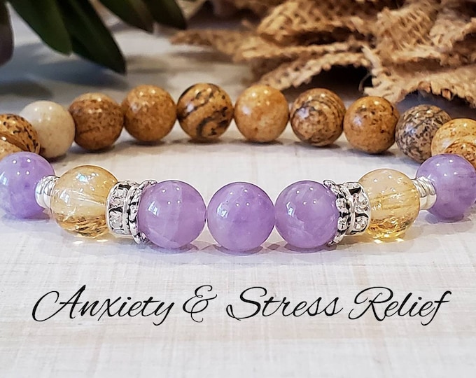Healing Stress Anxiety Relief Bracelet , Managing Stress, Depression, Positive Energy, Protection Crystals