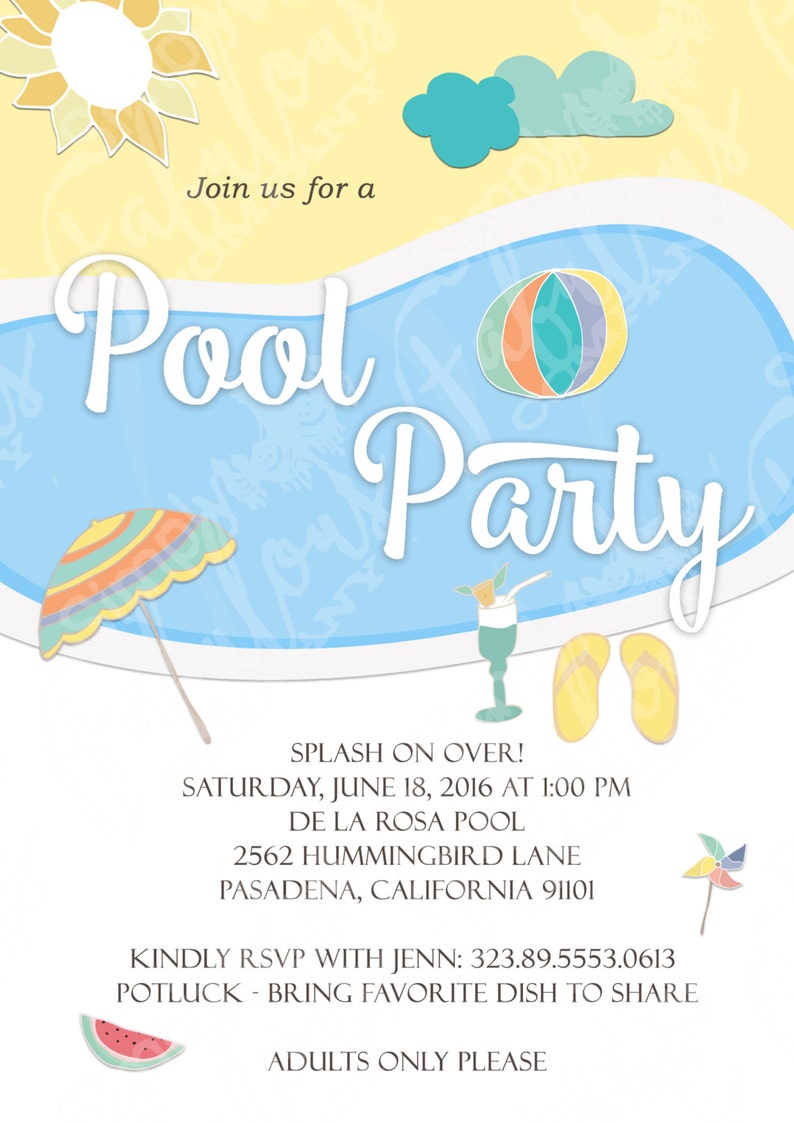 Pool Party Invitation Adult Pool Party Invitation Summer Etsy