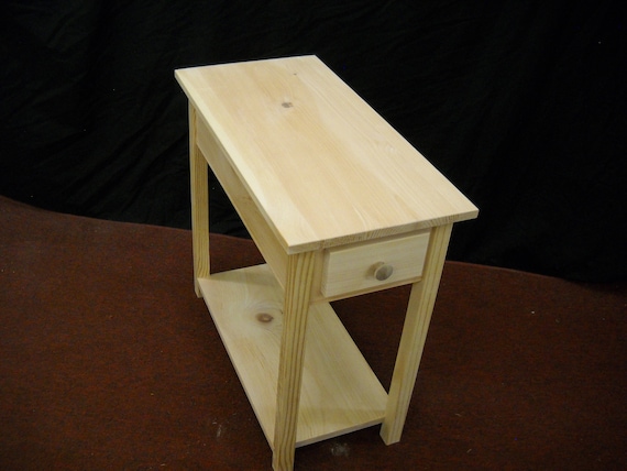 Unfinished Single or Set Pine Narrow End Table W shelf in Shaker