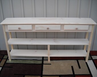 Unfinished Solid Pine Console Table – 36"L X 11"W X 30"H – Beveled Edge, Tapered Legs, 2 Drawers