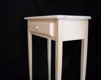 Custom Built Unfinished 24" Pine Sofa Table With Drawer – Beveled Edge Tapered Leg