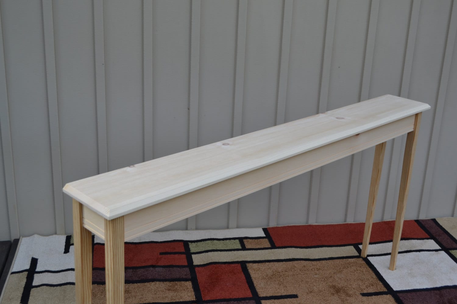 Unfinished 60" Narrow Console, Sofa Foyer Beveled Edge Pine Table w/Tapered or Straight Blocked Legs
