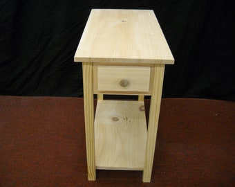 unfinished single or set Pine Narrow End Table w/shelf in Shaker Square Edge Style
