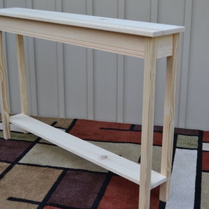 Unfinished 46&quot; Narrow Shaker Square Edge Style Console, Sofa, Foyer, Pine Table w/Shelf
