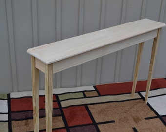 Unfinished 46" Narrow Console, Sofa Foyer, Tapered or Straight Blocked Legs,  Beveled Edge PineTable
