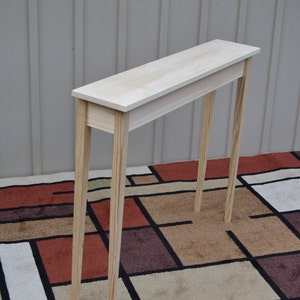 Unfinished 36" Narrow Shaker Square Edge Style Console, Sofa Foyer w/Tapered or Straight Block Leg PineTable