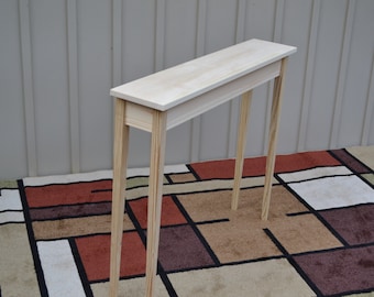 Unfinished 36" Narrow Shaker Square Edge Style Console, Sofa Foyer w/Tapered or Straight Block Leg PineTable